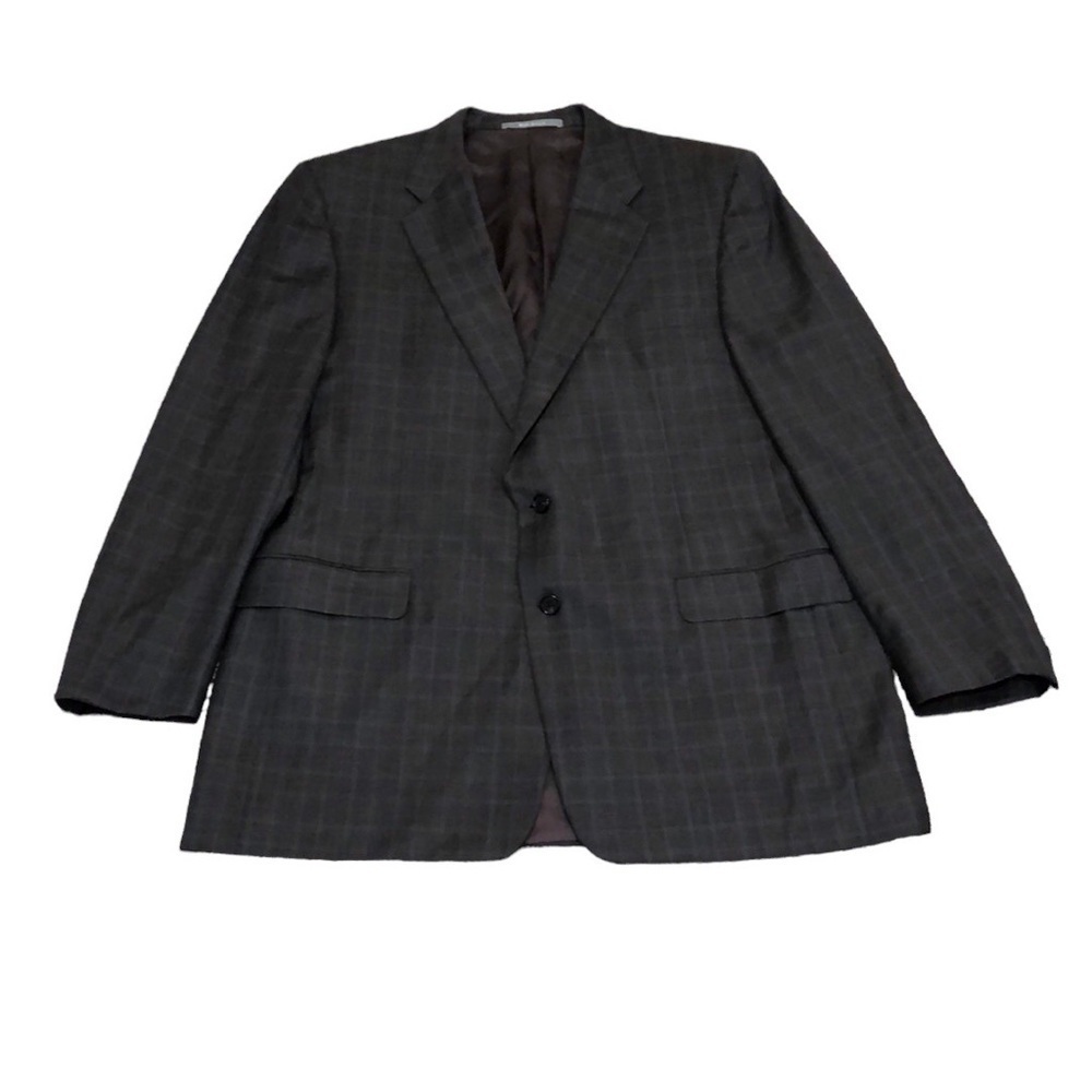 Hickey Freeman Blazer Suit Jacket Size 46L 46 Long Gray Plaid Worsted Wool